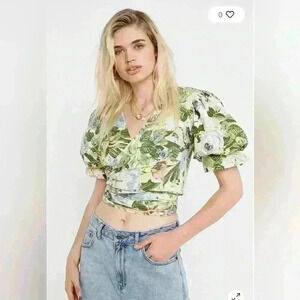 UO  Sally Printed Poplin Wrap Top, sz XS